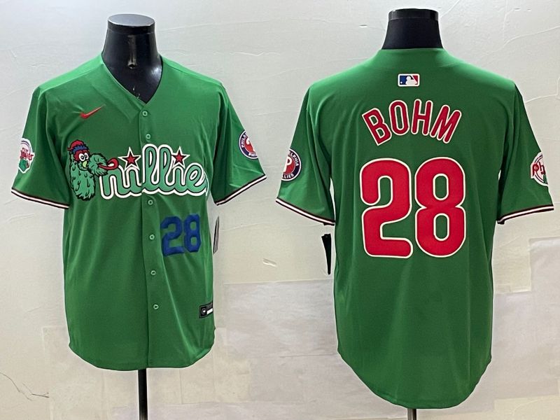 Men Philadelphia Phillies #28 Bohm Green Three generations Joint Name Game 2025 Nike MLB Jersey style 3